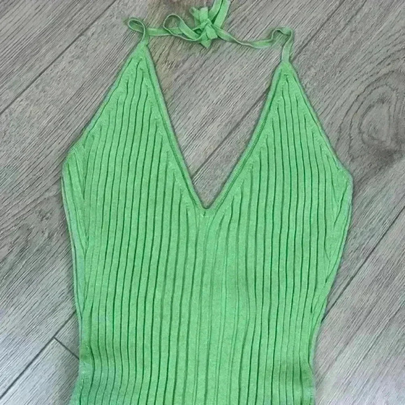 REVOLVE Gauge81 Tala Ribbed Plunge Neck Halter Mini Dress in Pistachio Small NWT - Picture 5 of 8